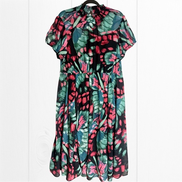 Torrid Butterfly Floral Print Midi Chiffon Mock Neck Skater Dress Size 1 1XL NWT - Picture 13 of 13